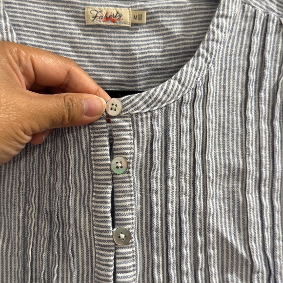 Faherty Medium Striped Isha Linen Mini Dress Relaxed Lagenlook Beach Resortwear - Picture 8 of 9